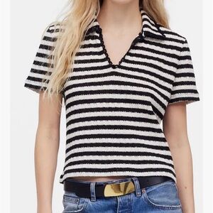 Madewell Short Sleeve Knit Polo Top - Black & White
